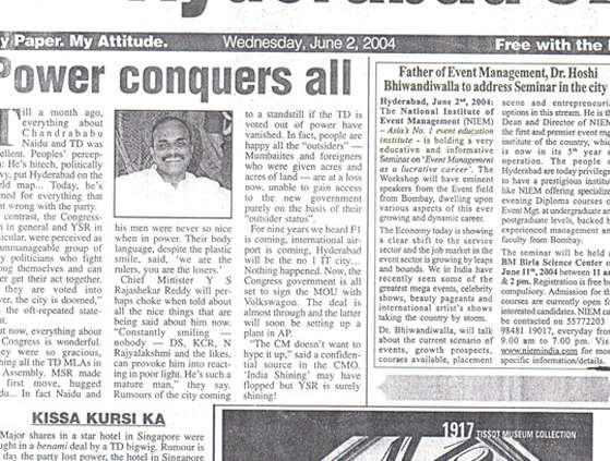 Hyderabad Chronicle welcoming Dr. Bhiwandiwalla - Father of Event Management to Hyderabad